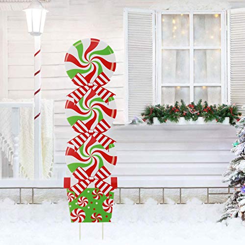 42 Inch Peppermint Candy Christmas Decorations Outdoor - Giant Holiday Decor Signs for Home Lawn Pathway Walkway