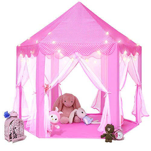 Princess Tent for Girls Large Playhouse Castle Play Tent w/ Star Lights