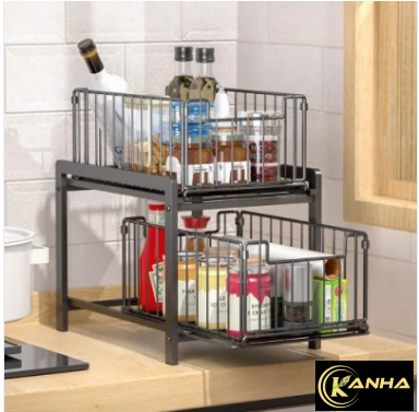 2-Tier Cabinet Sliding Pull out Basket Stackable