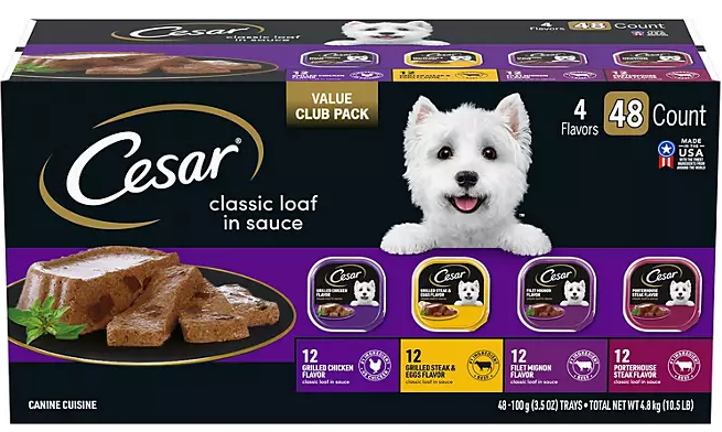 Cesar Variety Pack, Classic Loaf in Sauce Wet Dog Food, 3.5 oz., 48 ct.