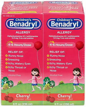 Children's Benadryl Antihistamine Allergy Liquid, Cherry, 8 fl. oz., 2 pk.