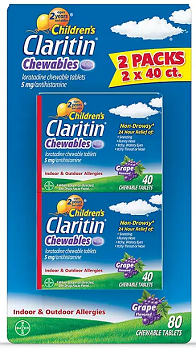 Children's Claritin Non-Drowsy Chewable Tablets, 5 mg Loratadine, Grape 40 ct./pk., 2 pk.