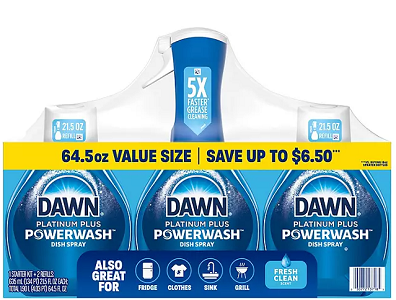 Dawn Platinum Plus Powerwash Dish Spray Bottle Set, Fresh Scent, 1 Spray Bottle + 2 Refills, 64.5 fl. oz.