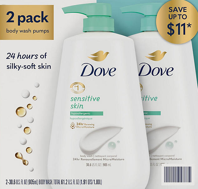 Dove Sensitive Skin Hypoallergenic Body Wash 30.6 fl. oz., 2 pk.