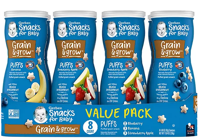 Gerber Grain & Grow Cereal Snack Puffs, Variety Pack, 1.48 oz., 8 ct.