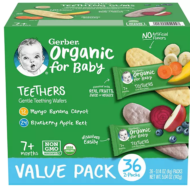 Gerber Organic Teething Wafers Variety Pack, 36 ct.