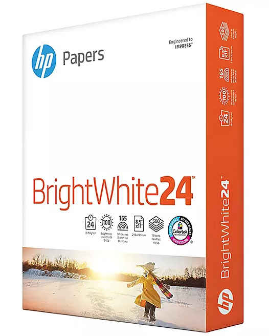 HP Bright White Inkjet Paper, 24lb, 97 Bright, 8 1/2 x 11, 500 Sheets/Ream