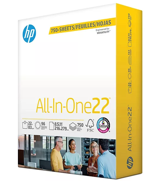 HP Printer Paper, All-In-One 22lb Copy Paper, 96 Bright, 8.5x11 - 1 Mega Ream 750 Sheets