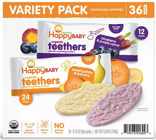 HappyBABY Organics Teething Wafers, Variety Pack, 36 ct.