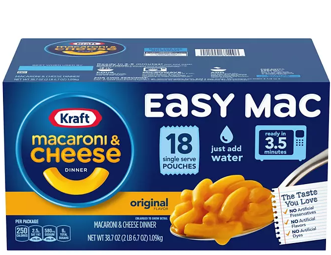 Kraft Easy Mac Original Flavor Single-Serve Pouches 18 pk.