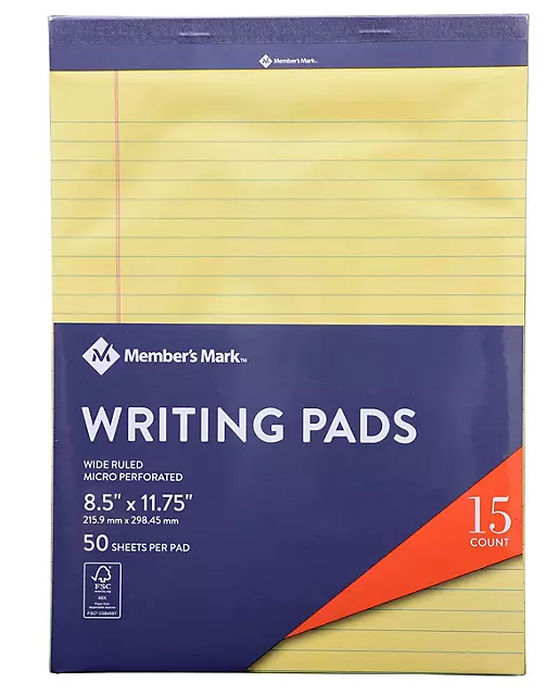 Member's Mark Legal Writing Pad - Perforated Canary 15-Pack