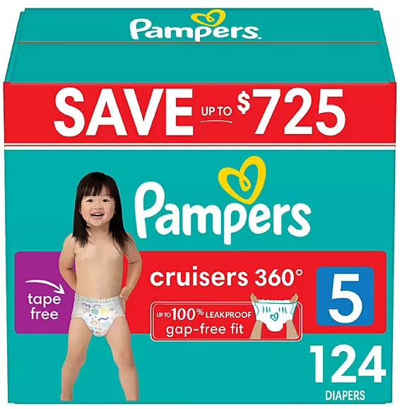 Pampers Cruisers 360 Diapers, Sizes 5, 124 ct. 27+ Ibs