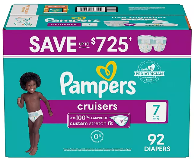 Pampers Cruisers Stay-Put Fit Diapers, Size 7 -92 ct. (41+ Ibs)