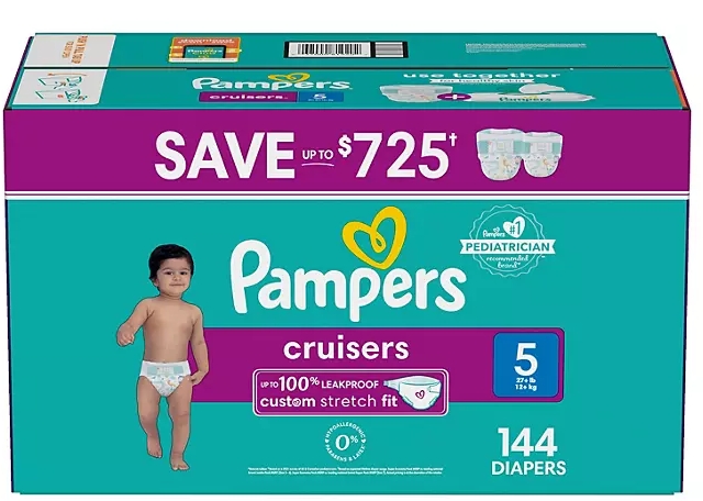 Pampers Cruisers Stay-Put Fit Diapers, Sizes:5 -144 ct. (27+ Ibs)