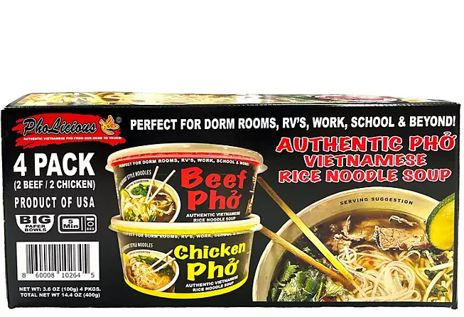 PhoLicious Authentic Pho Vietnamese Rice Noodle Soup, Variety Pack 4 pk.