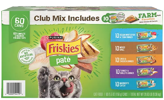 Purina Friskies Variety Pack, Adult Pate Wet Cat Food, 5.5 oz., 60 ct.