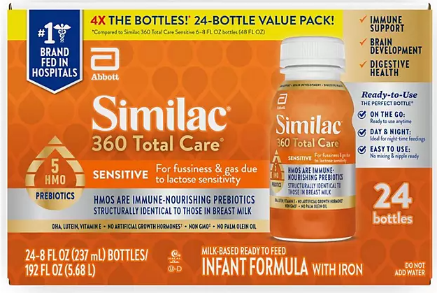 Similac 360 Total Care Sensitive Infant Formula, Ready to Feed 8 fl. oz., 24 ct.