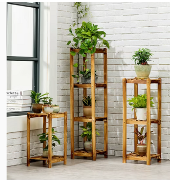 Solid Wood Anti-Corrosion Bamboo Flower Rack Is Multi-Layer and Easy to Install