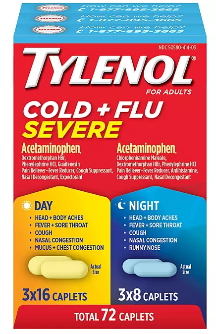 Tylenol Cold + Flu Severe Day & Night Caplets 48 ct. Day, 24 ct. Night