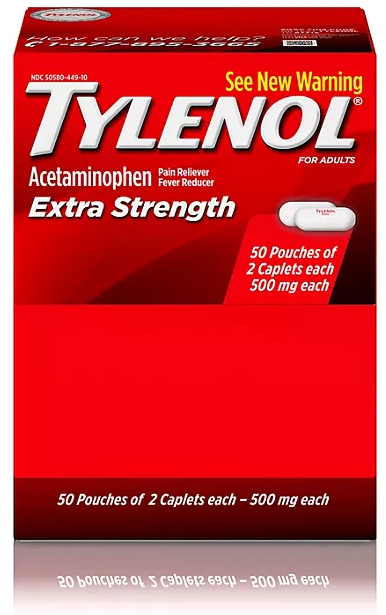 Tylenol Extra Strength Caplets, 500 mg Acetaminophen 2 caplets/pk., 50 pk.