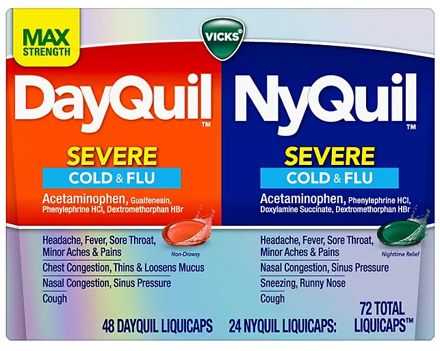 Vicks DayQuil & NyQuil Severe Cough, Cold & Flu Relief LiquiCaps, 72 ct.