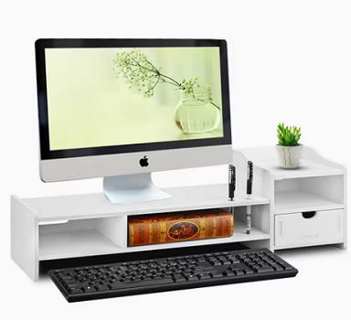 Wooden Desk Shelf Monitor Stand Computer Riser Laptop Riser Shelf with Organizer Drawer