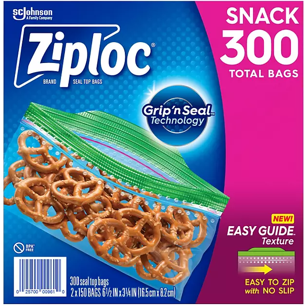 Ziploc Grip 'n Seal Top Snack Bags, 300 ct.-1