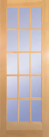 Builders Choice 30 in. x 80 in. 30 in. Clear Pine Wood 15-Lite French Interior Door Slab